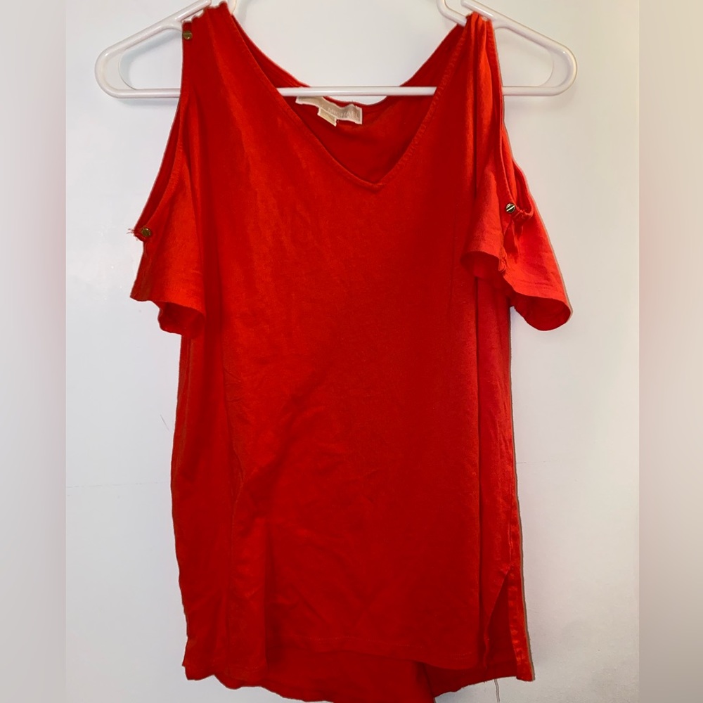 Michael Kors bright orange shoulder cutout top